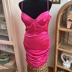 Oh Polly Batch J Ruched Mini Dress in Hot Pink 12